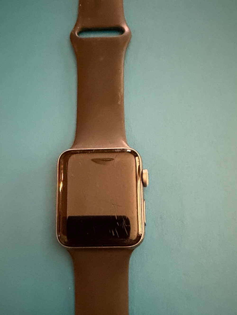 Apple Black Smartwatch with Brown-Toned Silicone Band